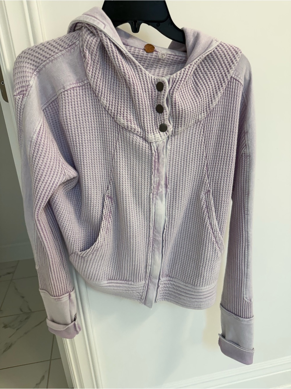 Free People Lavender Waffle Knit Hoodie Jacket